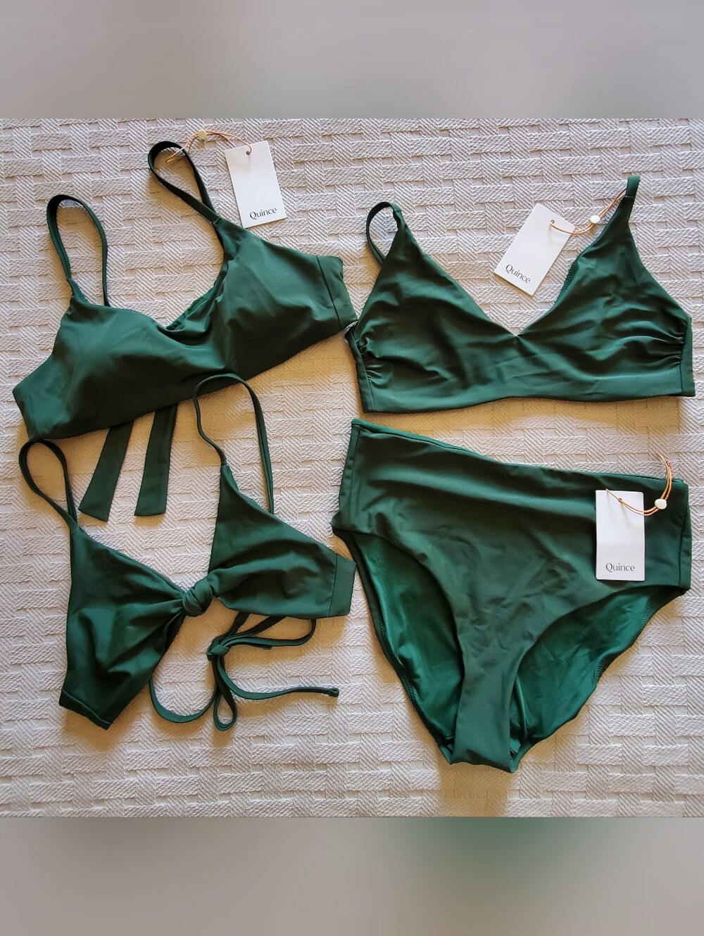 NWT Quince Italian Swimwear Lot 4pc Palm Green Bikini Tops High Rise Bottom